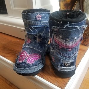 Custom repurposed butterfly denim ugg
